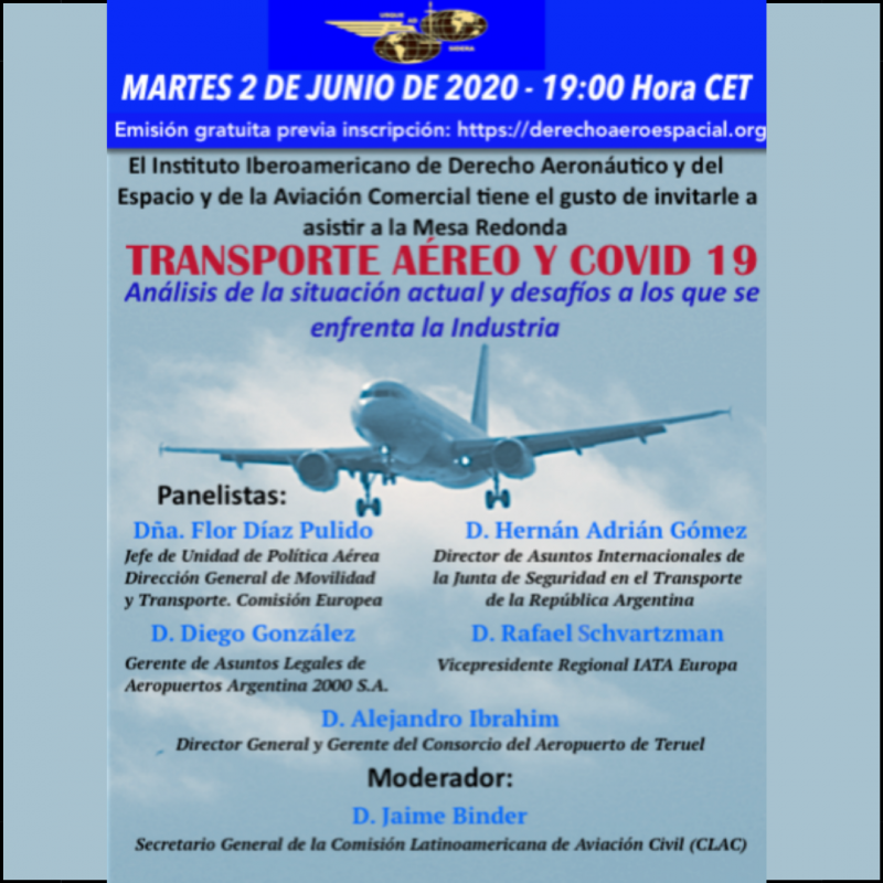 El Instituto Derecho del Transporte invita al Webinar Transporte aéreo y COVID 19